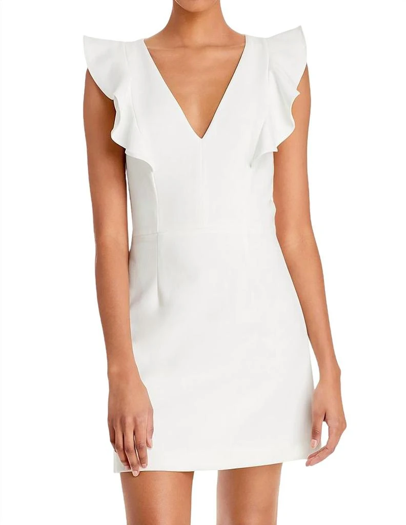 French Connection Whisper Ruffle V Neck Dress In White 1