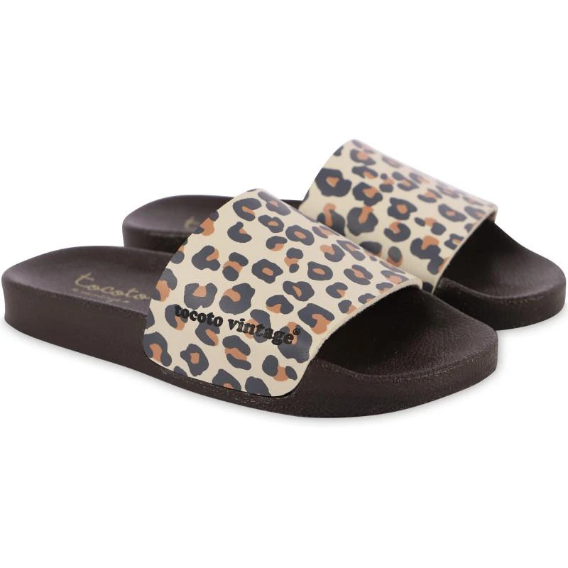 Tocoto Vintage Leopard print slide sandals in beige and brown 1