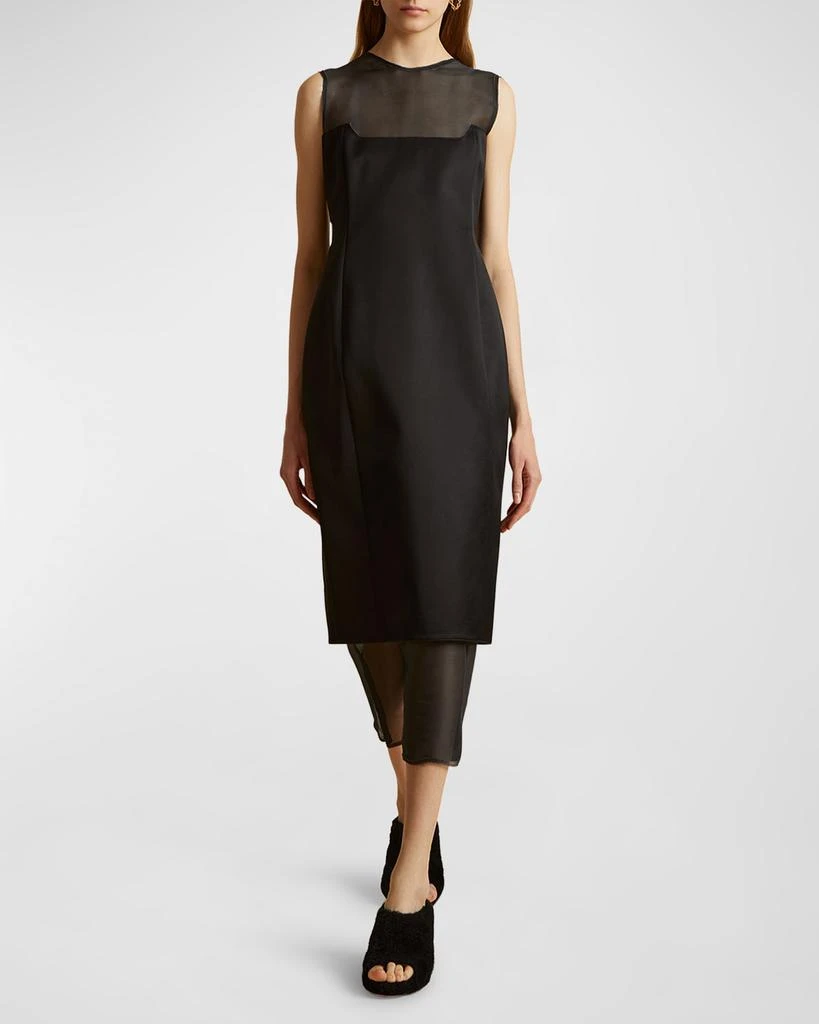 Khaite Dissa Sleeveless Wool Midi Corset Dress with Mesh 6
