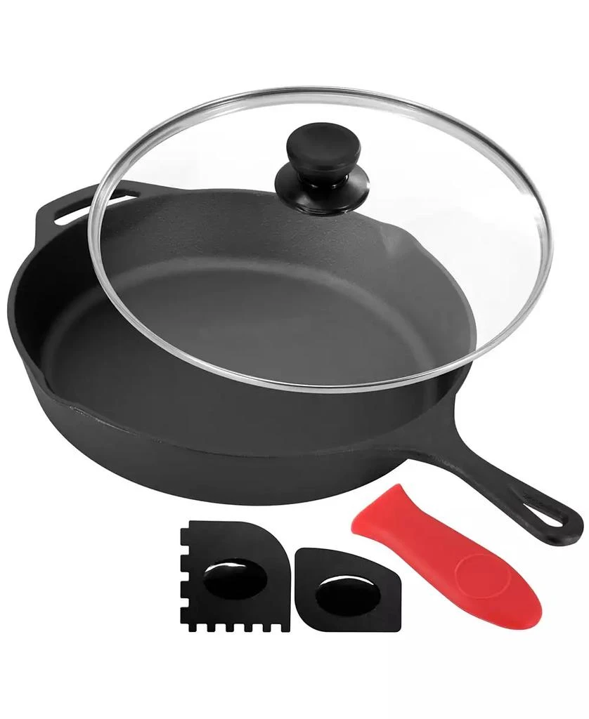 MegaChef 12 Inch Pre-Seasoned Cast Iron Skillet with Tempered Glass Lid 3