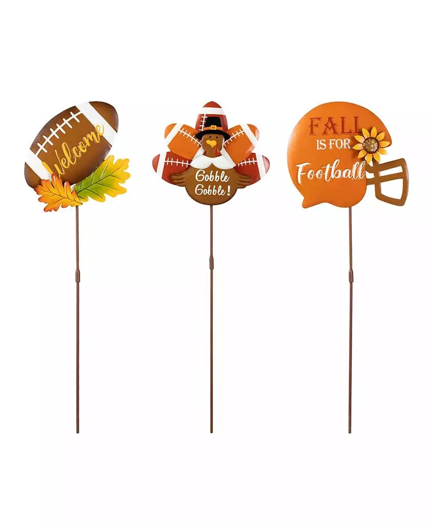Glitzhome 24"H Set of 3 Thanksgiving Metal Football Turkey Yard Stake 1