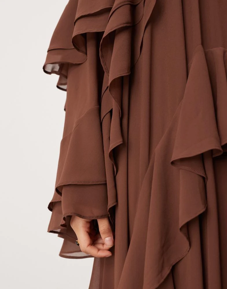 ASOS ASOS EDITION chiffon high neck ultimate ruffle maxi dress in chocolate 4