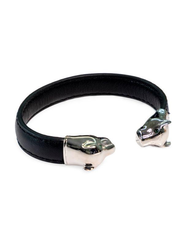 Jean Claude Stainless Steel & Leather Panther Cuff Bracelet