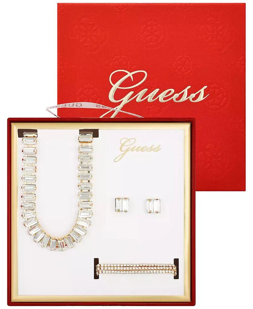 GUESS 3-Pc. Rhinestone and Glass Stone Metal-Tone Necklace, Stud Earrings, and Bracelet Set 3