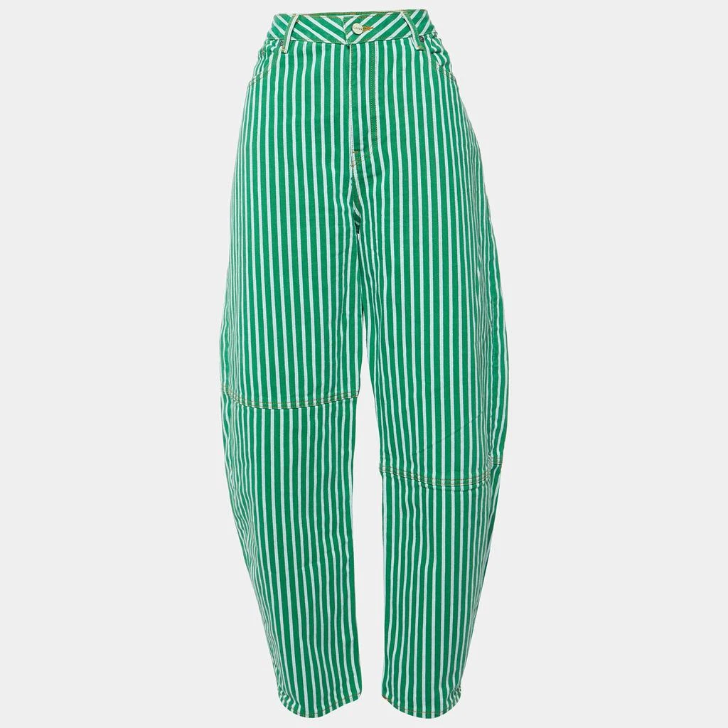 Ganni Ganni Green Striped Cotton Stary Baggy Jeans L/Waist 33" 1