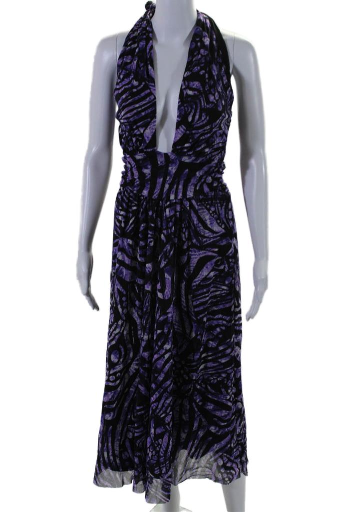 FUZZI Womens Purple Printed Halter Neck Sleeveless Shift Dress