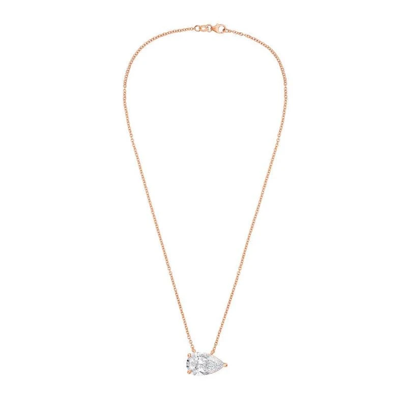 Diana M Jewels 14kt rose gold lab grown pear shape east west diamond pendant weighing 4.00 ct in a prong setting 2