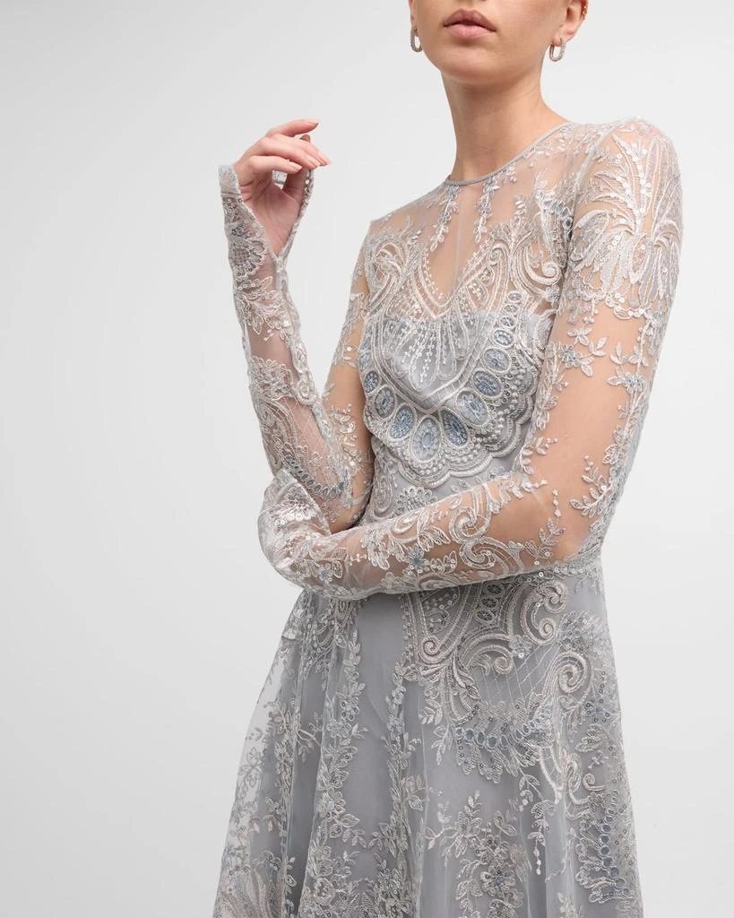 Naeem Khan Tattoo Lace Gown with Sheer Overlay 7