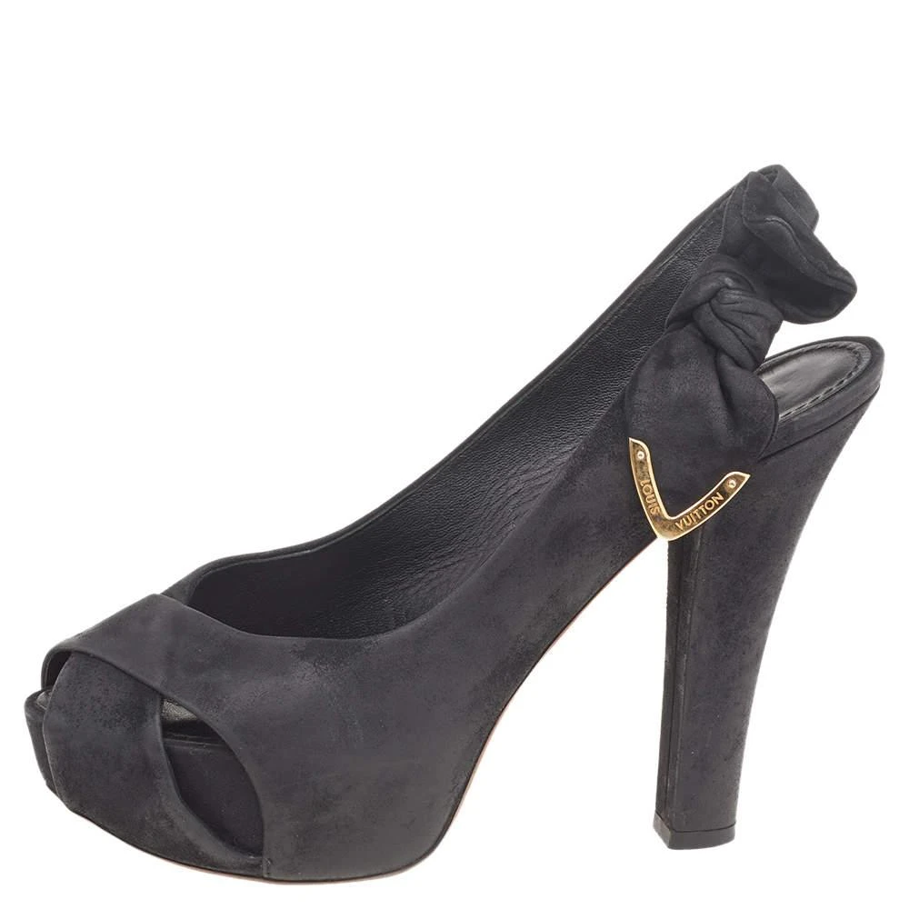 Louis Vuitton Louis Vuitton Black Suede Platform Slingback Sandals Size 37 2