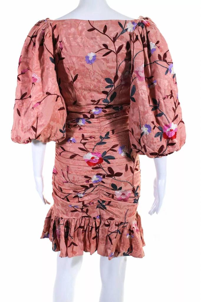 BYTIMO Ruched Floral Embroidered Jacquard Dress In Pink
