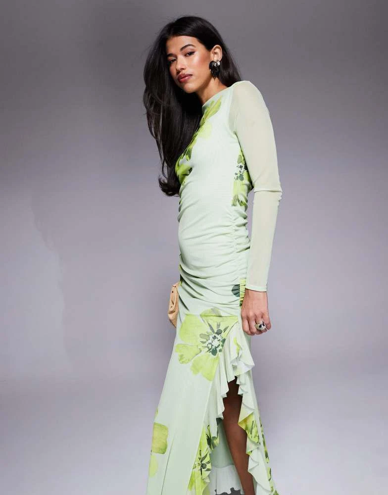 green emerald velvet dress ASOS DESIGN long sleeve tiered smock midi dress in forest green main image 1