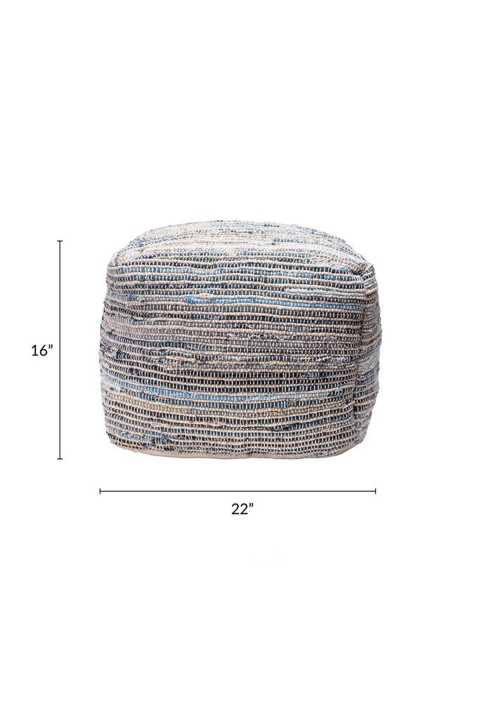 Granada Knitted Casual Denim and Jute Ottoman Pouf - Thumbnail 2