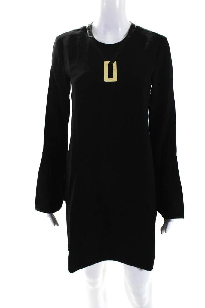 ELLERY Womens Back Zip Long Sleeve Crew Neck Shift Dress Black 1