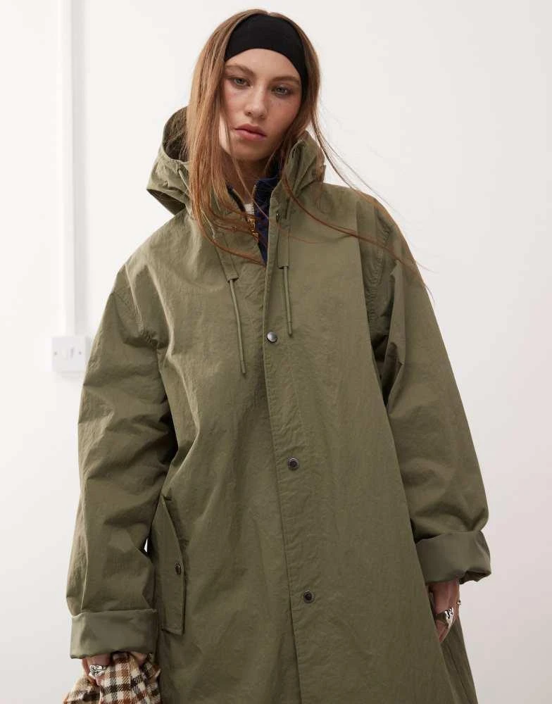 COLLUSION COLLUSION longline trench jacket in khaki 2