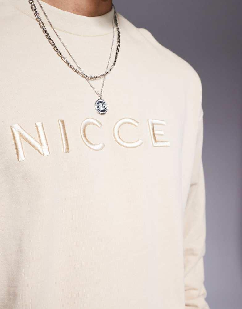 NICCE Nicce co-ord logo washed crew neck sweat in beige
