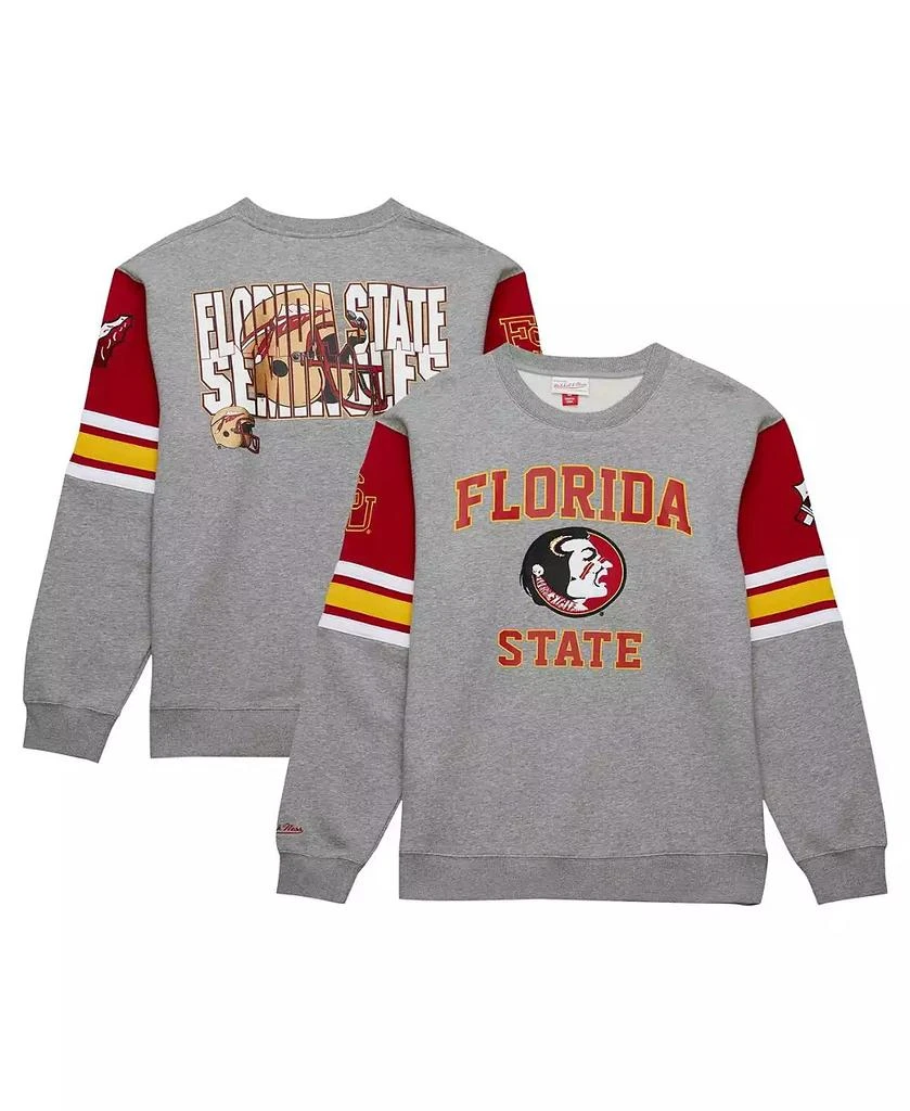 Mitchell 
Ness Men
s Heather Gray Florida State Seminoles Throwback Allover 4.0 Pullover Sweatshirt 1