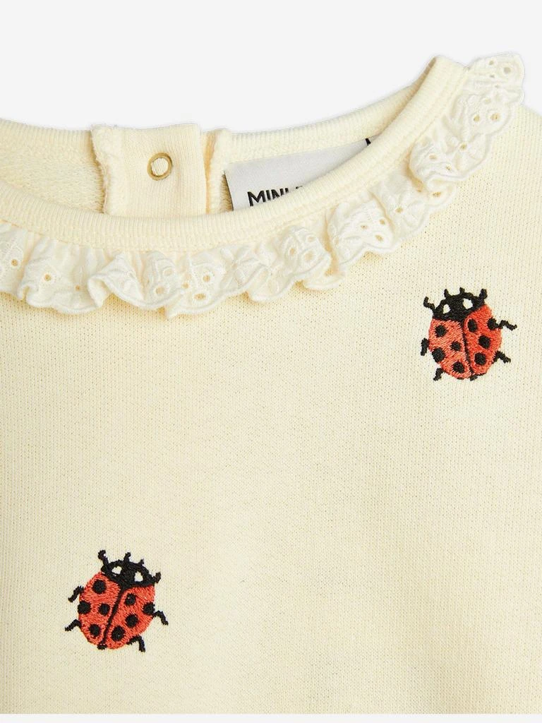 Mini Rodini Girls Ladybugs Embroidered Lace Sweatshirt in Ivory 4