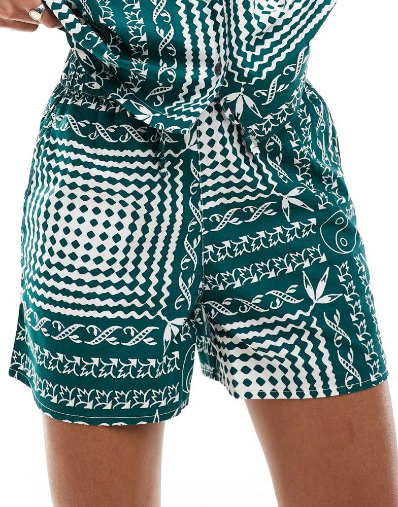 Obey Obey co-ord scarf print shorts in green 4