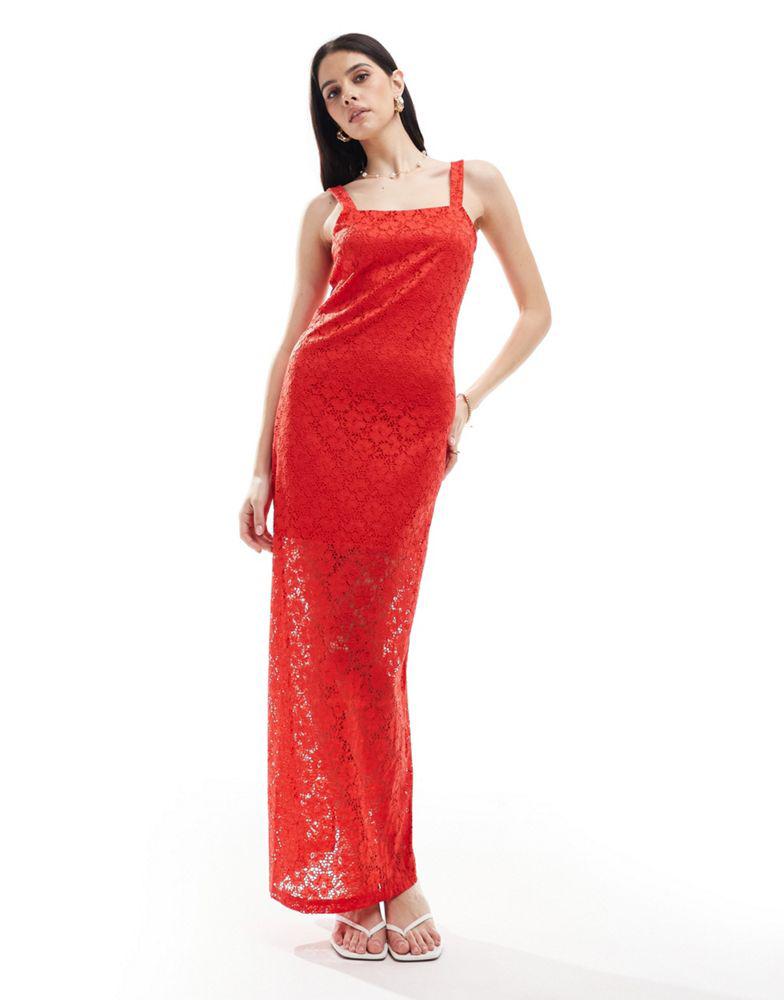 Y.A.S. Y.A.S lace maxi dress with slit back in red
