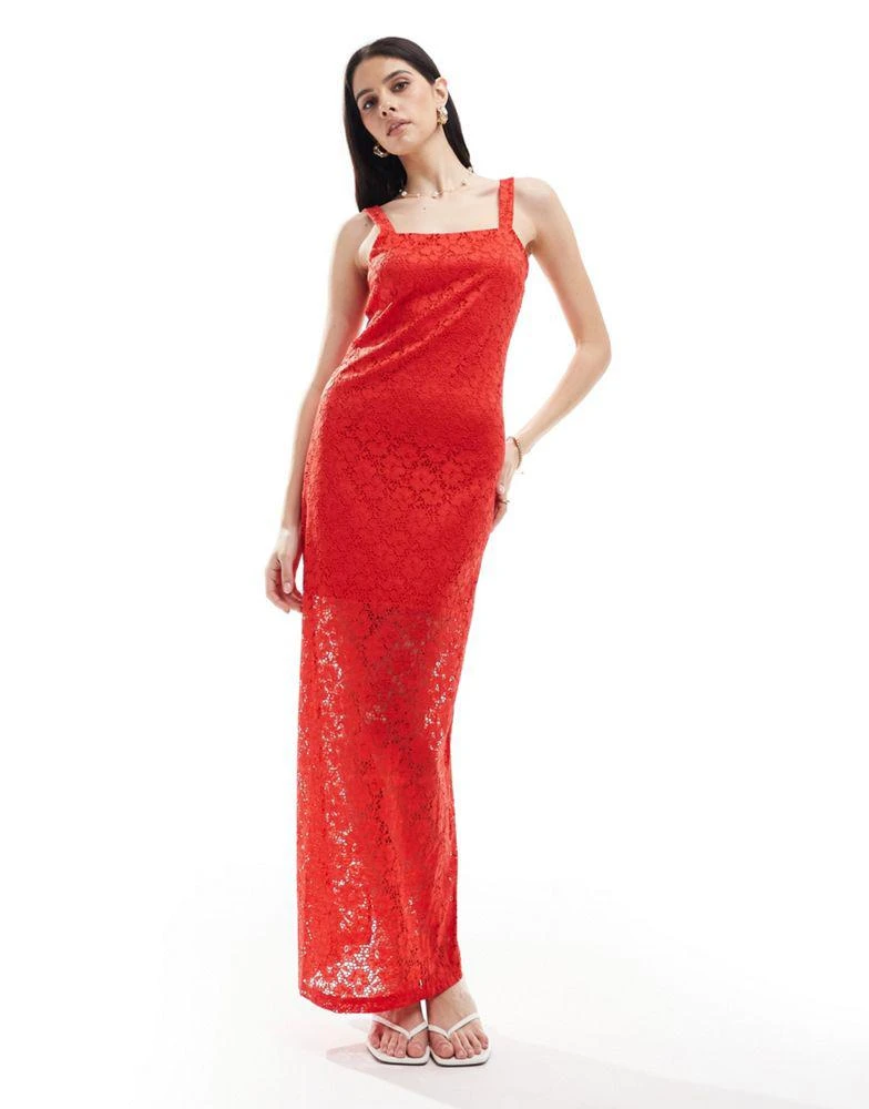 Y.A.S. Y.A.S lace maxi dress with slit back in red 1