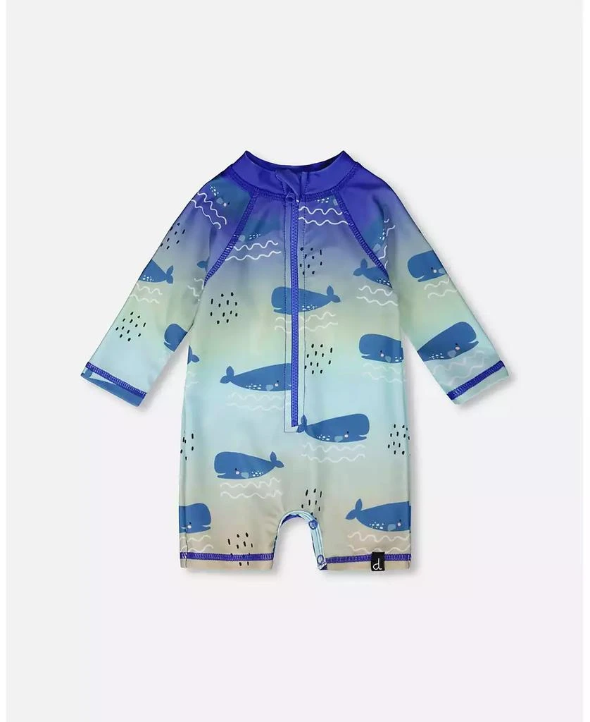 Deux par Deux Baby Boys One-Piece Long Sleeve Rashguard Blue Whale Print