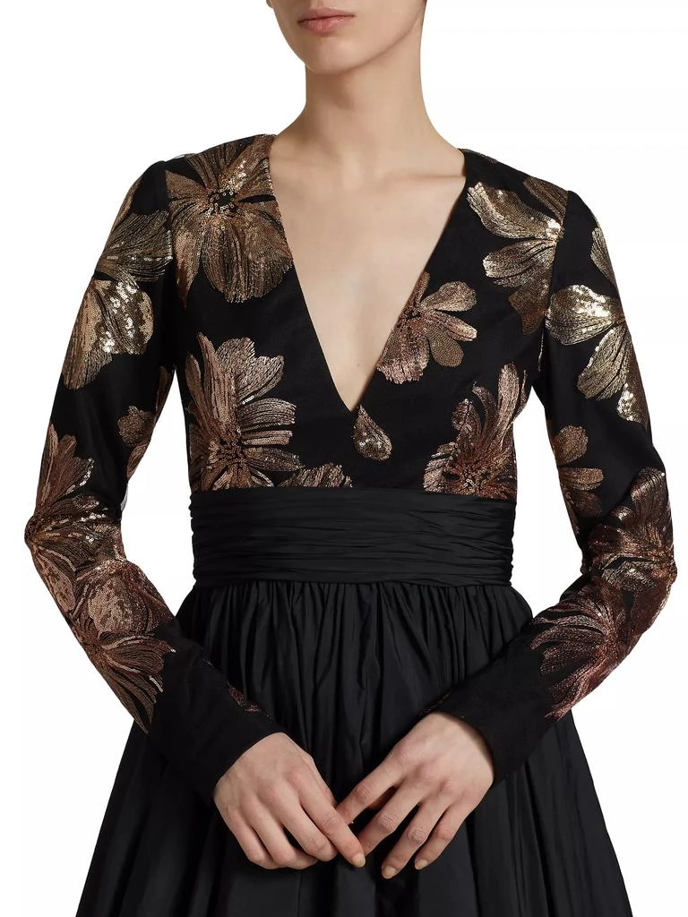 Pamella Roland Floral Tulle &amp; Taffeta A-Line Gown 6