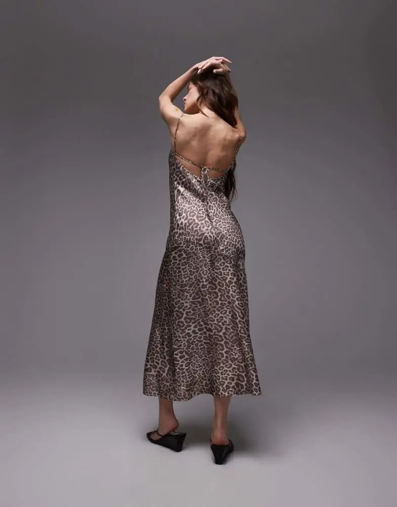 & Other Stories & Other Stories maxi cami slip dress with low back in leopard print 2