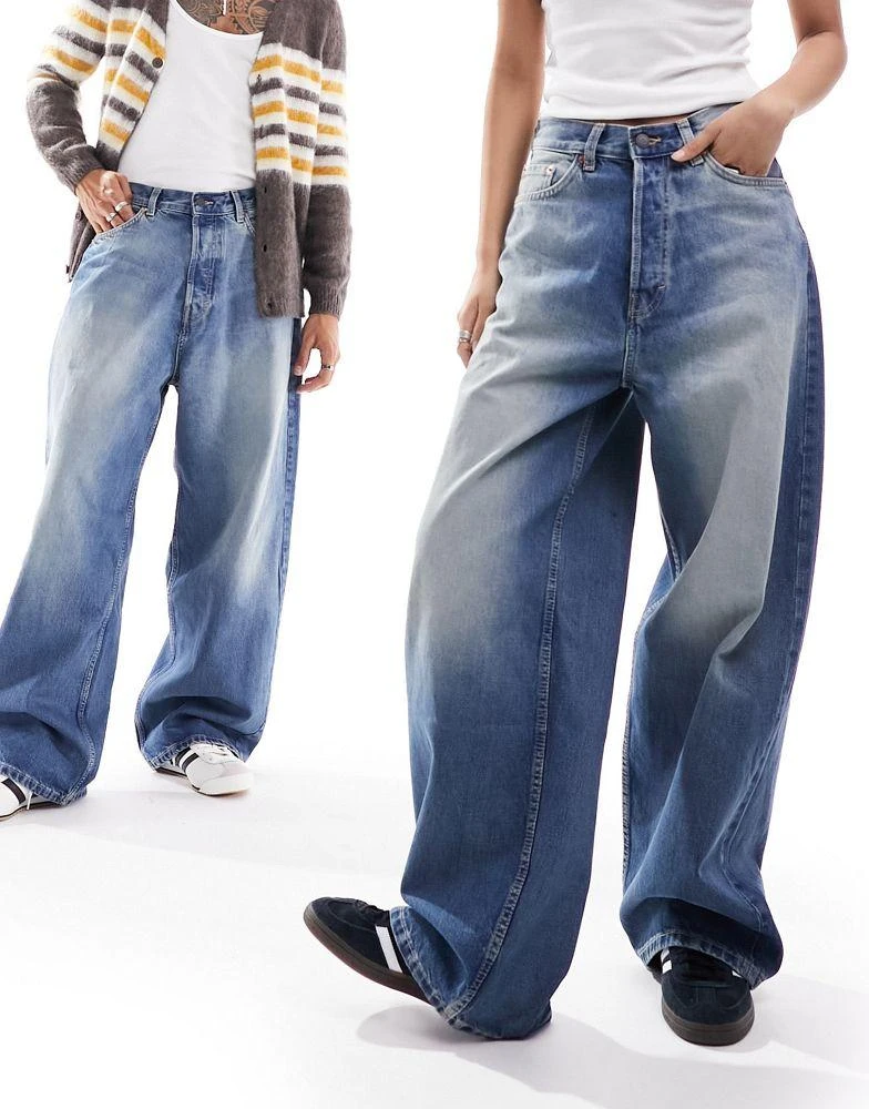 Weekday Weekday Unisex Astro loose fit wide leg jeans in jackpot blue 3