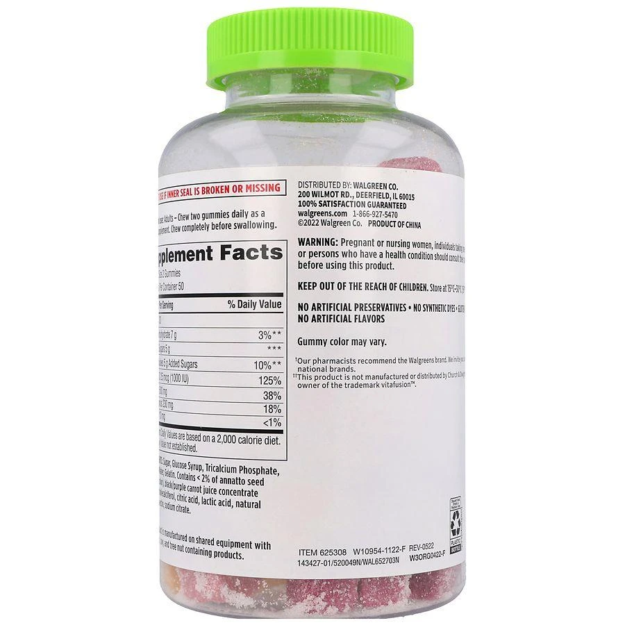 Walgreens Calcium 500 mg + Vitamin D 25 mcg (1000 IU) Gummies Natural Cherry, Orange & Strawberry 5