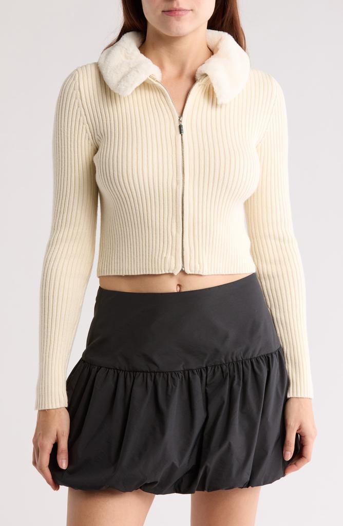 Cotton Emporium Faux Fur Collared Zip Sweater