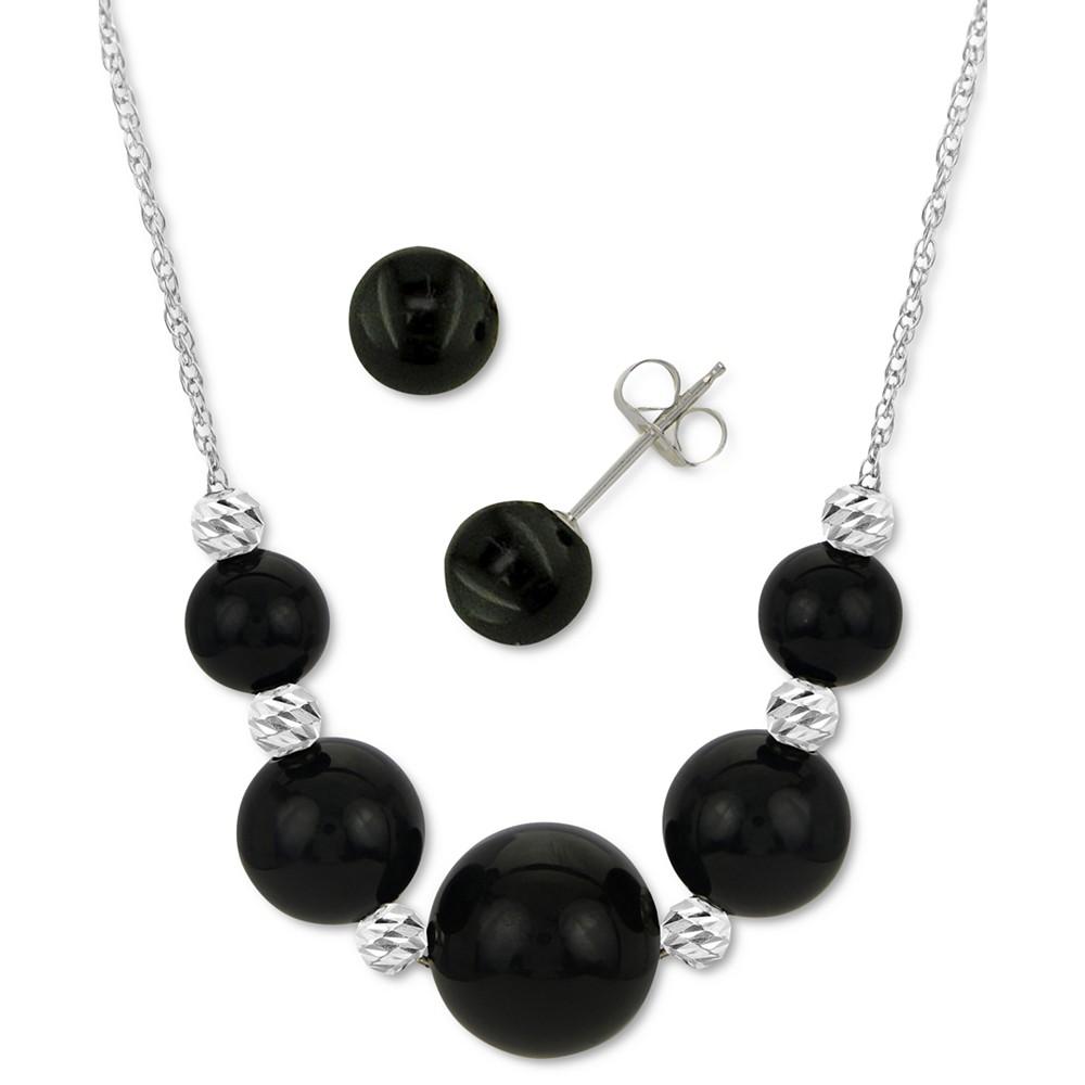 Macy's 2-Pc. Set Black Onyx Statement Necklace & Matching Stud Earrings in Sterling Silver