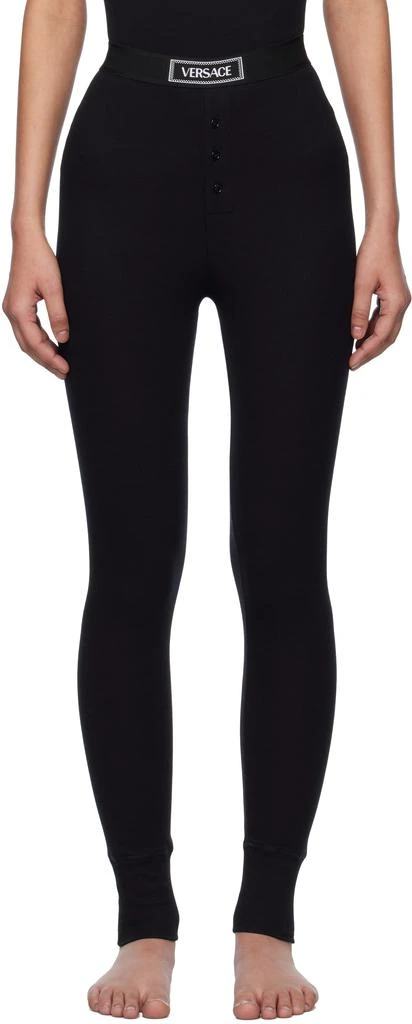 Versace Black 90s Vintage Logo Ribbed Leggings 1