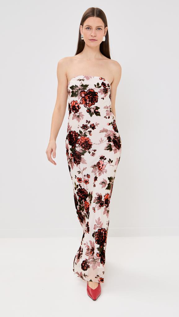 Rodarte Floral Velvet Devoré Strapless Gown