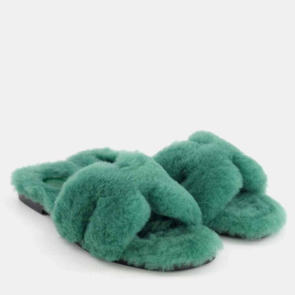 Hermes Hermes Vert Anglais Shearling Oran Sandals Size EU 37.5 2