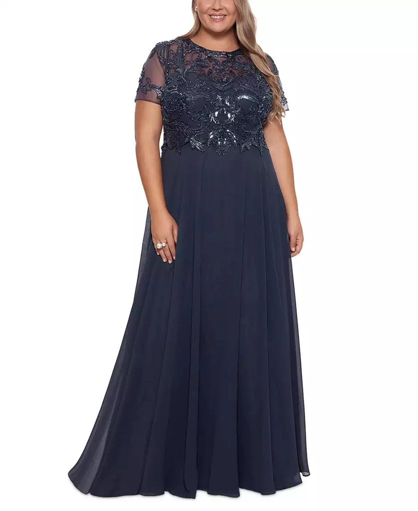 XSCAPE Plus Size Embellished Chiffon Ball Gown 1