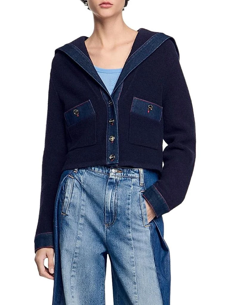 Sandro Cardigan with Denim Details 2