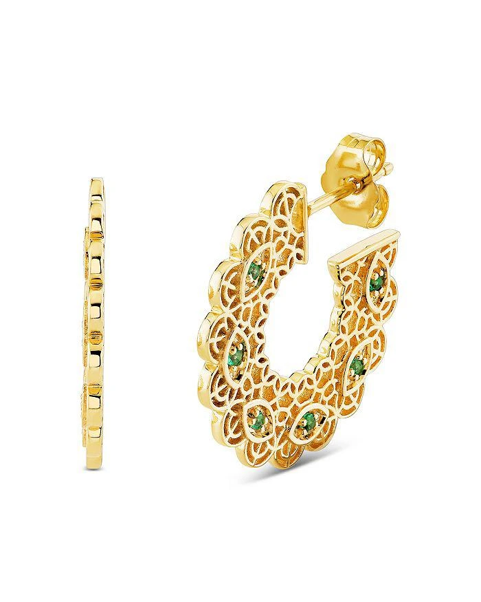 Sydney Evan Wicked x Sydney Evan 14K Yellow Gold Emerald Filigree Hoop Earrings