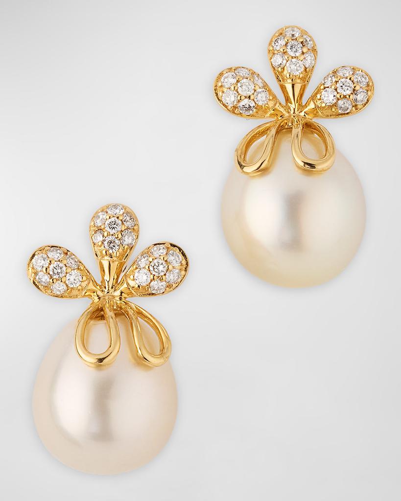 BELPEARL 18K Diamond and 10-11mm South Sea Pearl Earrings
