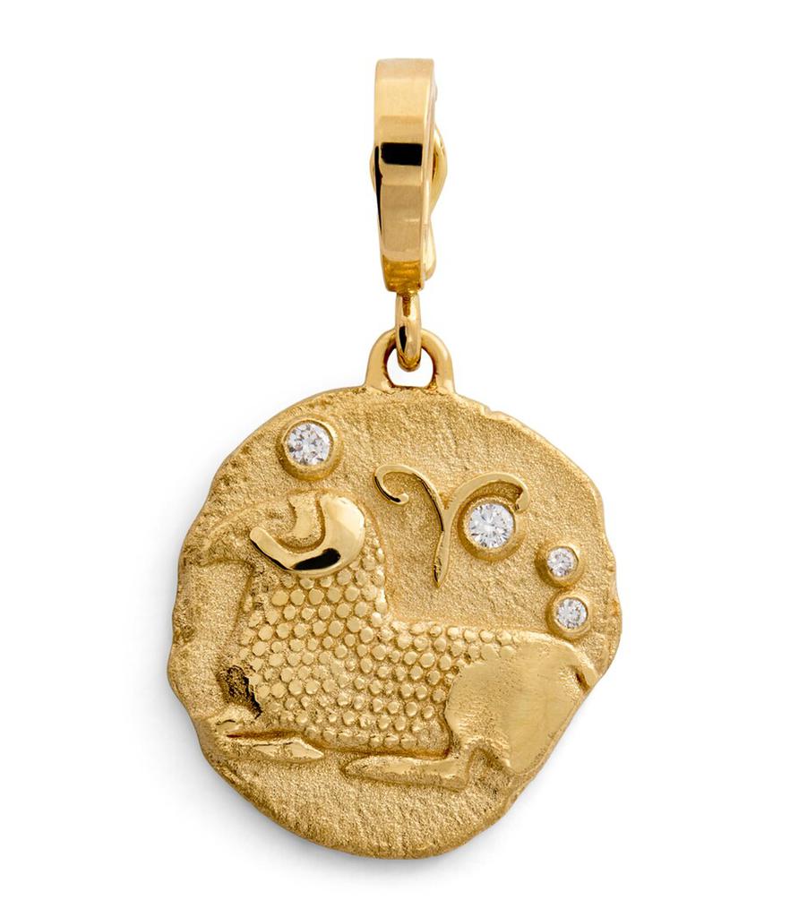 Azlee Small Yellow Gold and Diamond Aries Coin Charm