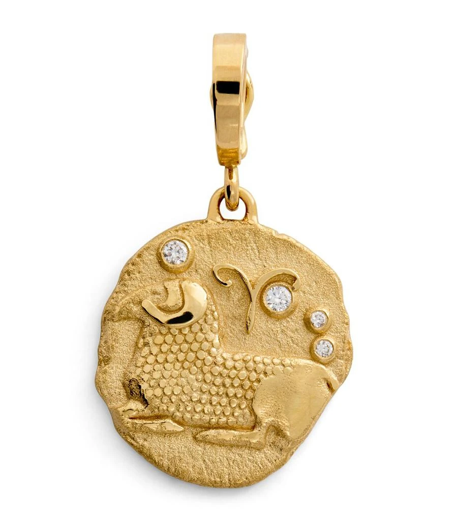 Azlee Small Yellow Gold and Diamond Aries Coin Charm 1