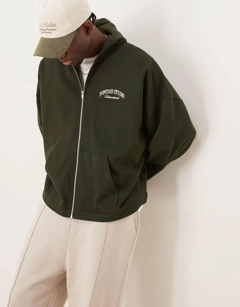 ASOS ASOS DESIGN extreme oversized hoodie with chest and back embroidery in dark green 1