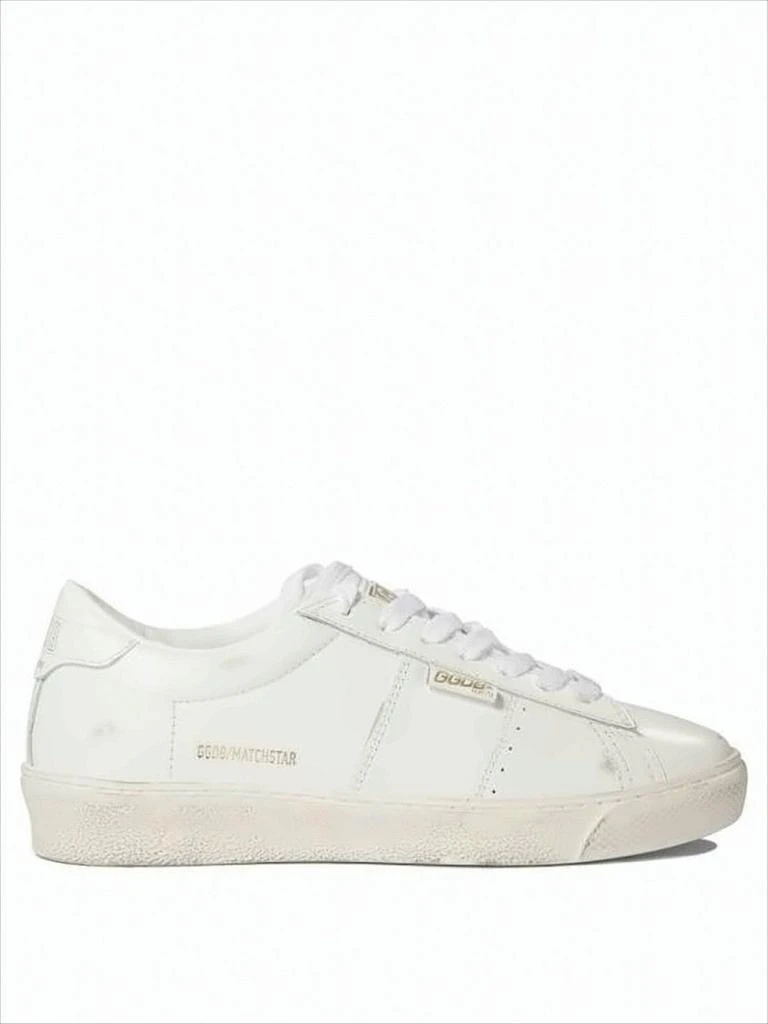 Golden Goose Distressed White Leather Low-Top Sneakers With Gold-Tone Branding