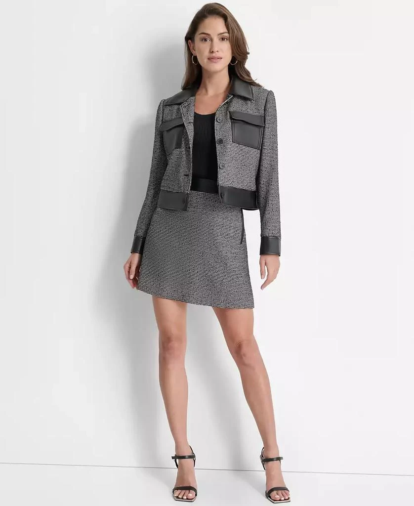 DKNY Women's Faux-Leather-Trim Button-Front Jacket 5