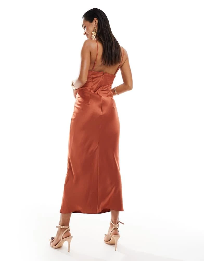 ASOS ASOS DESIGN satin bias cut out midi dress in rust 2