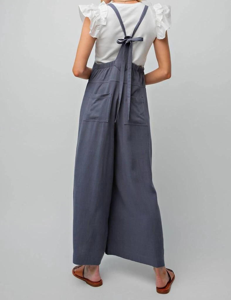Easel Easel - Textured Linen Wide Leg Overalls 3