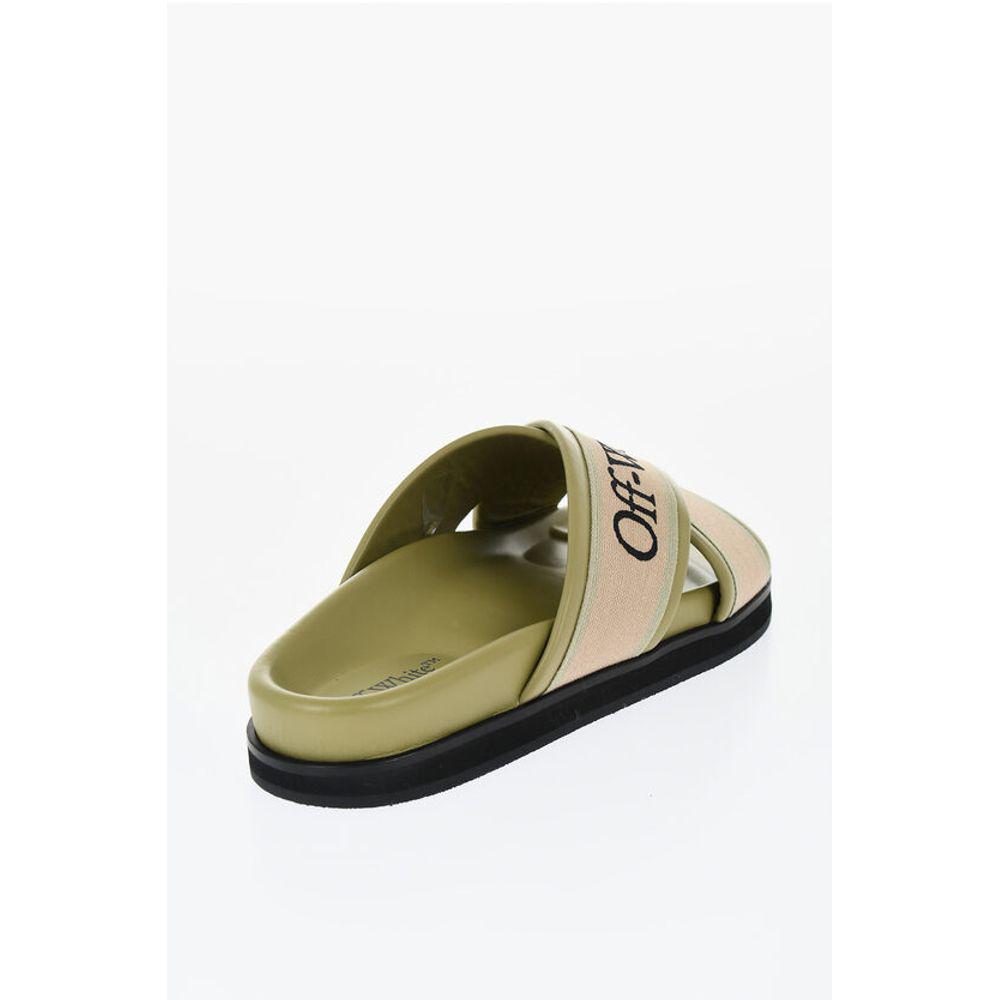 Off-White Leather Criss Cross CLOUD Logoed Slides – On Sale