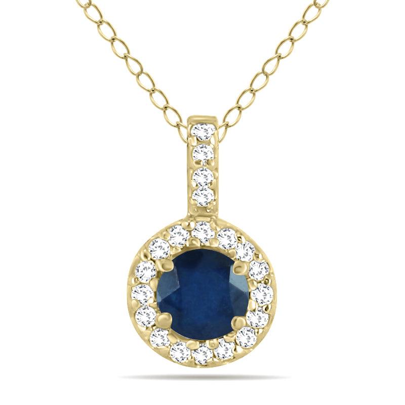 SSELECTS 1/2 Carat Tw Halo Sapphire And Diamond Pendant In 10K