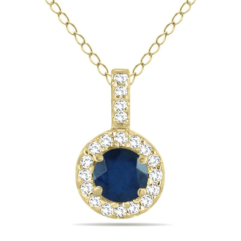 SSELECTS 1/2 Carat Tw Halo Sapphire And Diamond Pendant In 10K 1