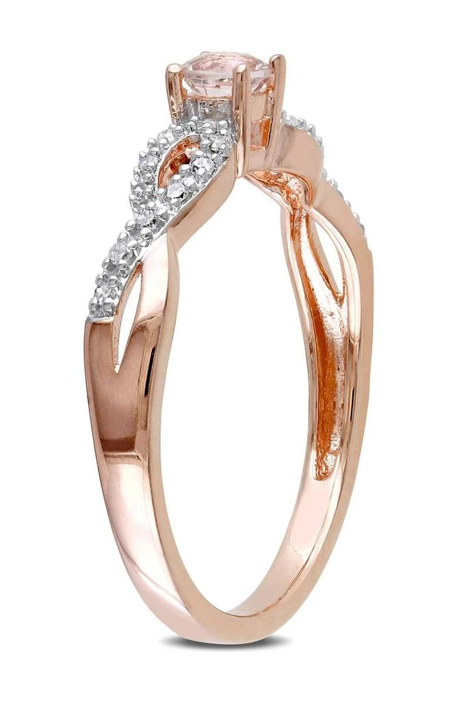 DELMAR Pink Rhodium Plated Sterling Silver Morganite 
Diamond Ring - 0.10 ctw 3