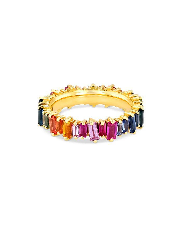 Suzanne Kalan 18K Yellow Gold Rainbow Sapphire Baguette Band